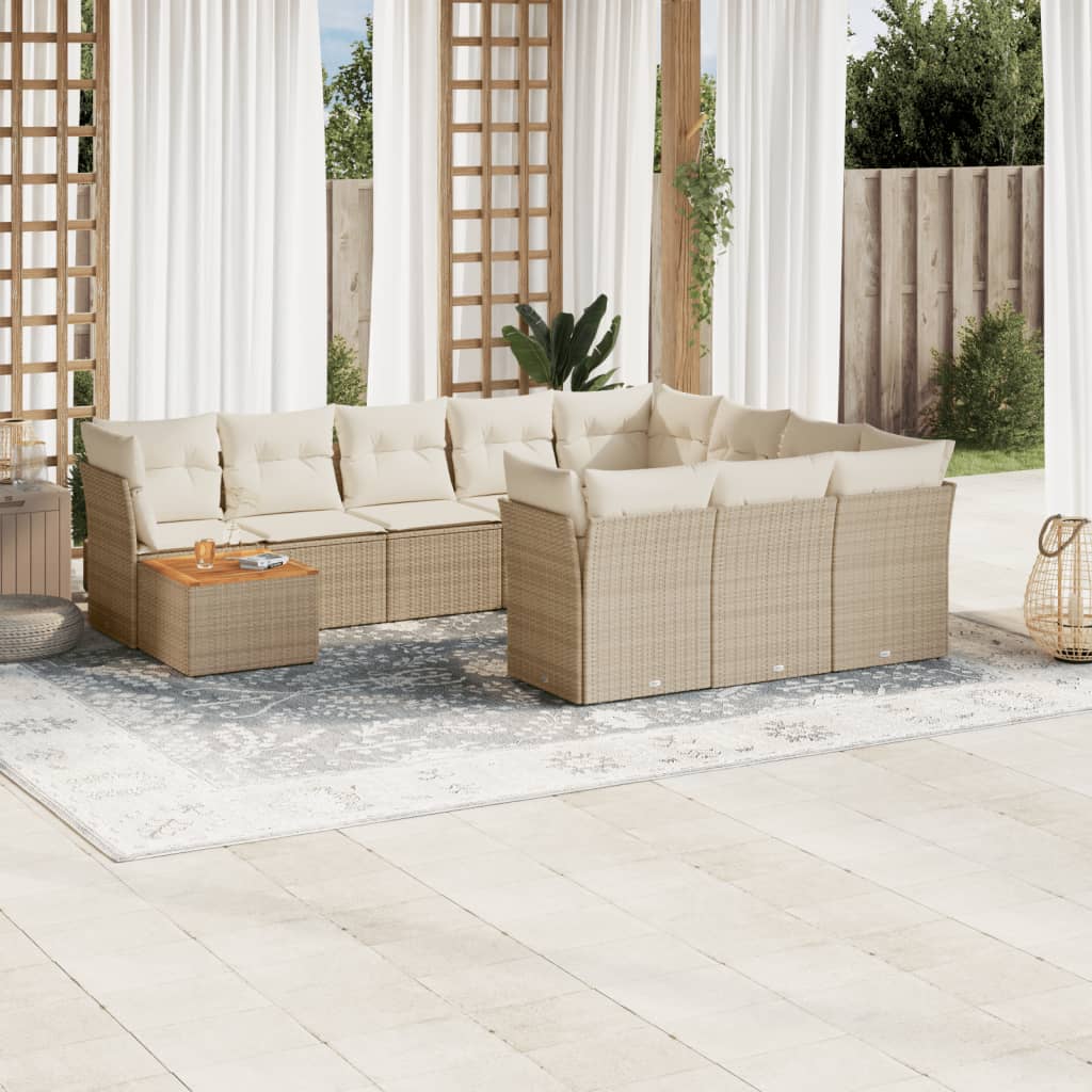 Vetonek Set de sofás de jardín 11pzas con cojines ratán sintético beige