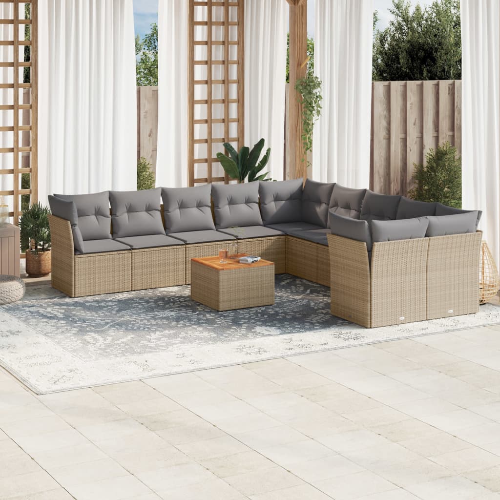 Set de sofás de jardín 11pzas con cojines ratán sintético beige V7179 Vetonek