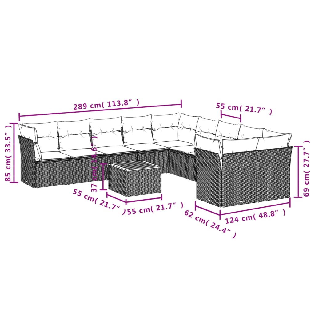 Les canapés de jardin fixent 11 pcs et coussins de rotin synthétique gris