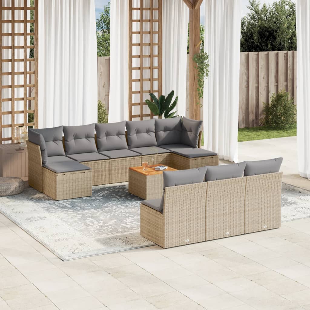 Vetonek Set de sofás de jardín 11pzas con cojines ratán sintético beige