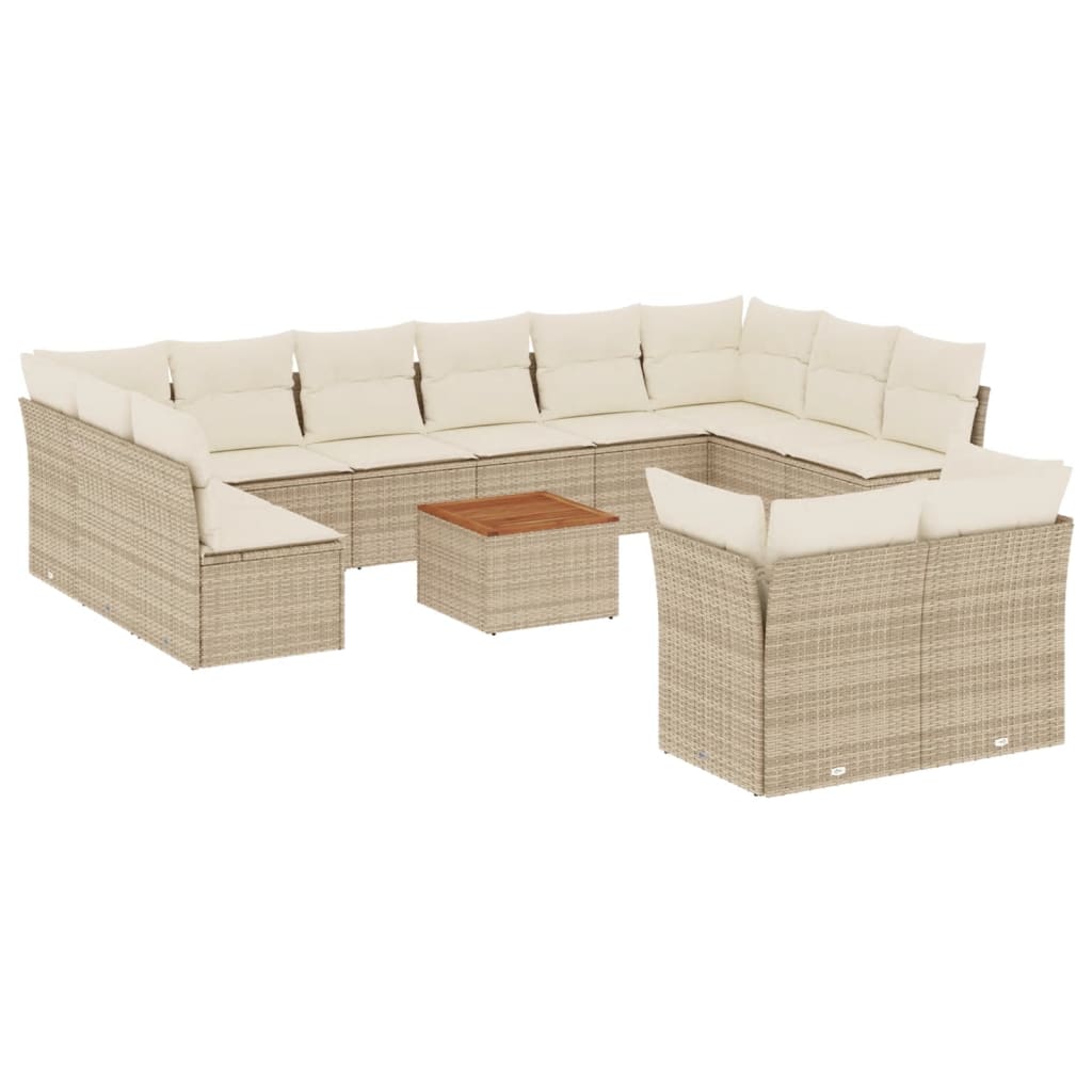 Set sofás de jardín con cojines 13 pzas ratán sintético beige