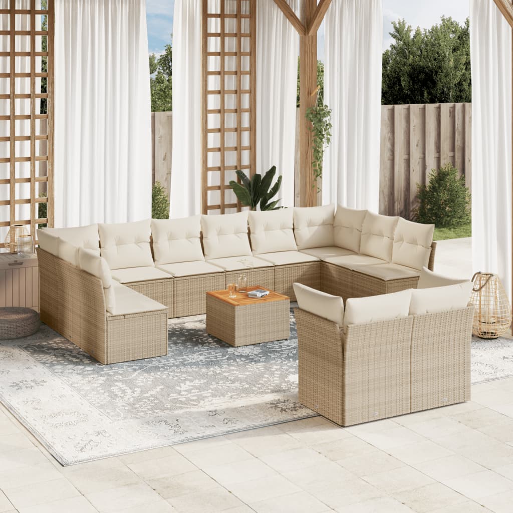 Set sofás de jardín con cojines 13 pzas ratán sintético beige