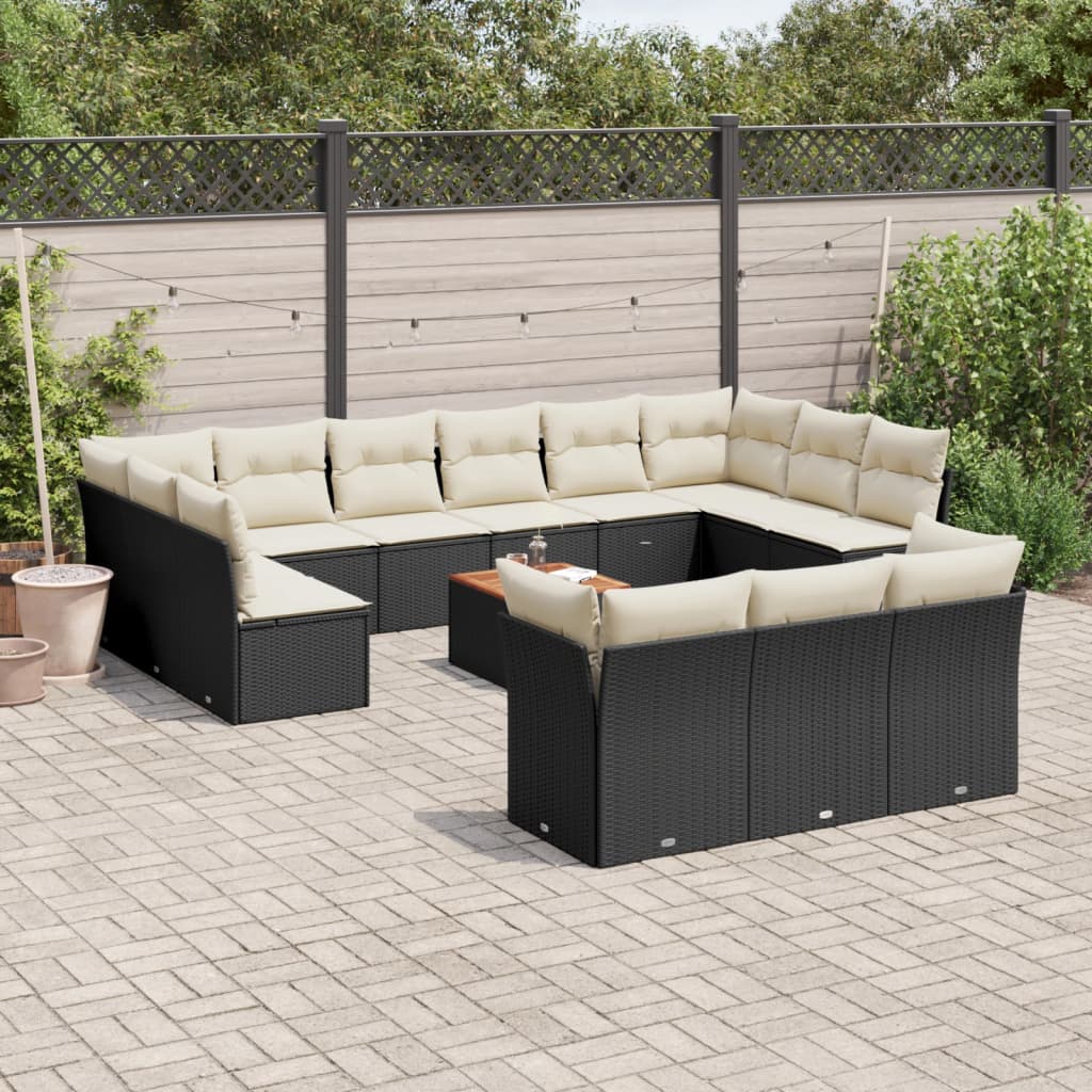 Garden sofas set 14 pcs with black synthetic rattan cushions