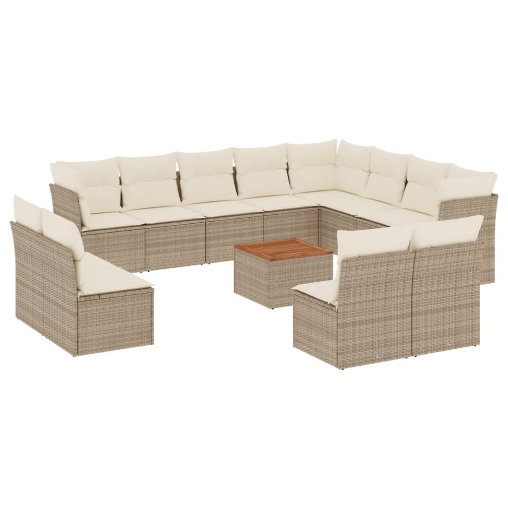 Set sofás de jardín con cojines 13 pzas ratán sintético beige