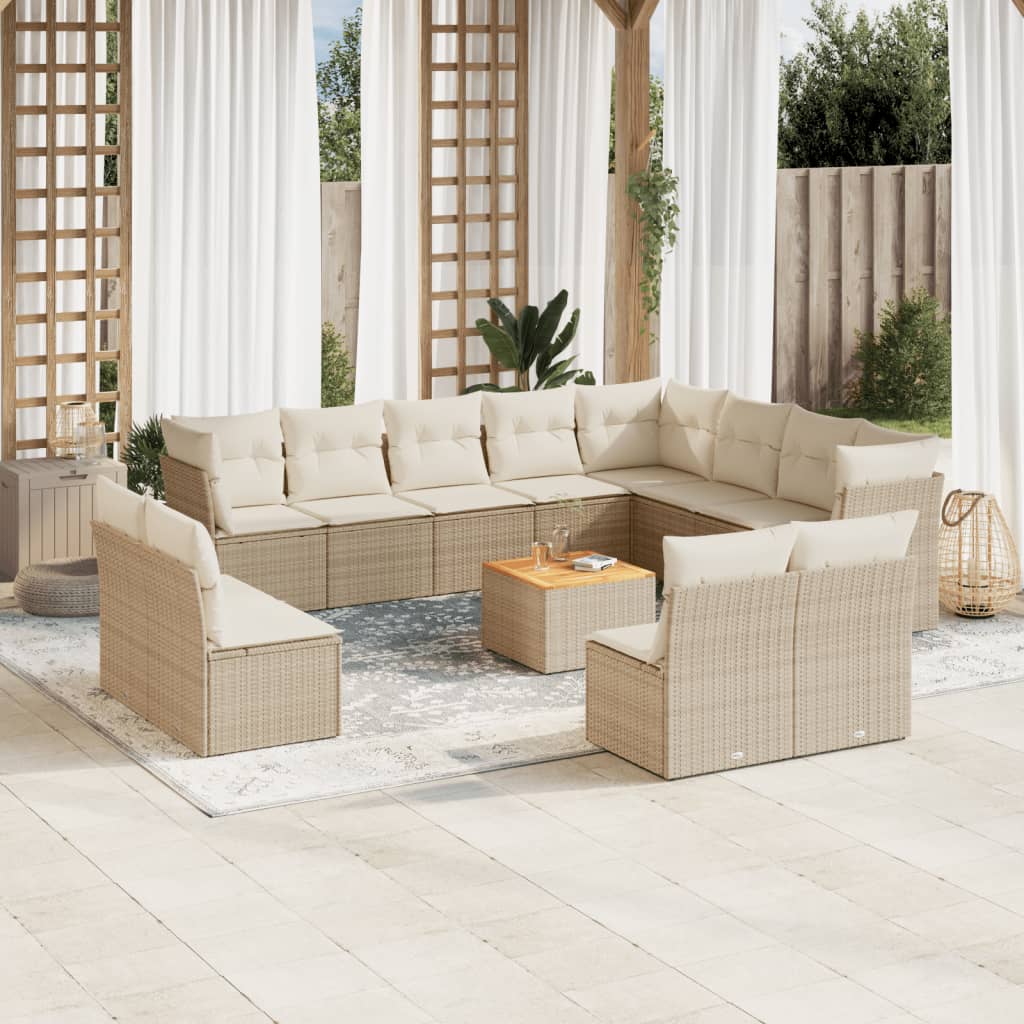 Set sofás de jardín con cojines 13 pzas ratán sintético beige