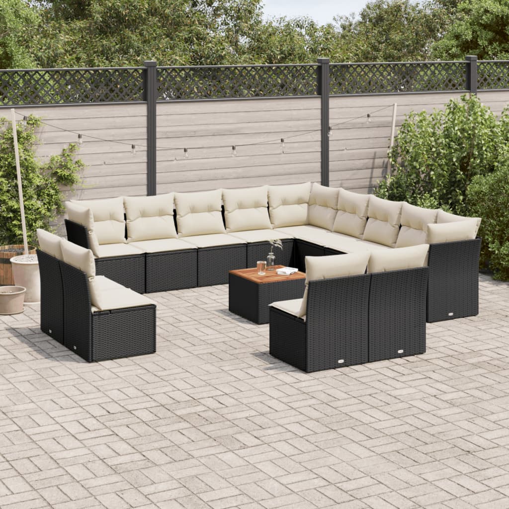 Garden sofas set 14 pcs with black synthetic rattan cushions