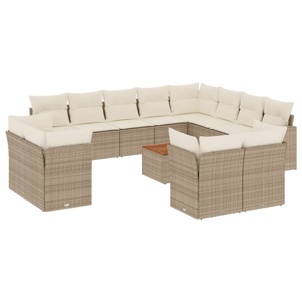 Set sofás de jardín con cojines 13 pzas ratán sintético beige