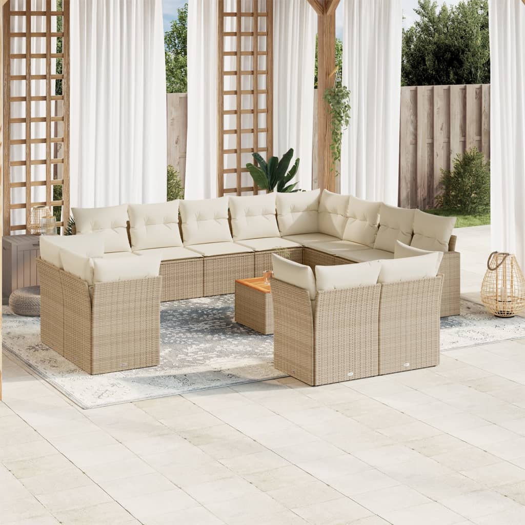 Set sofás de jardín con cojines 13 pzas ratán sintético beige