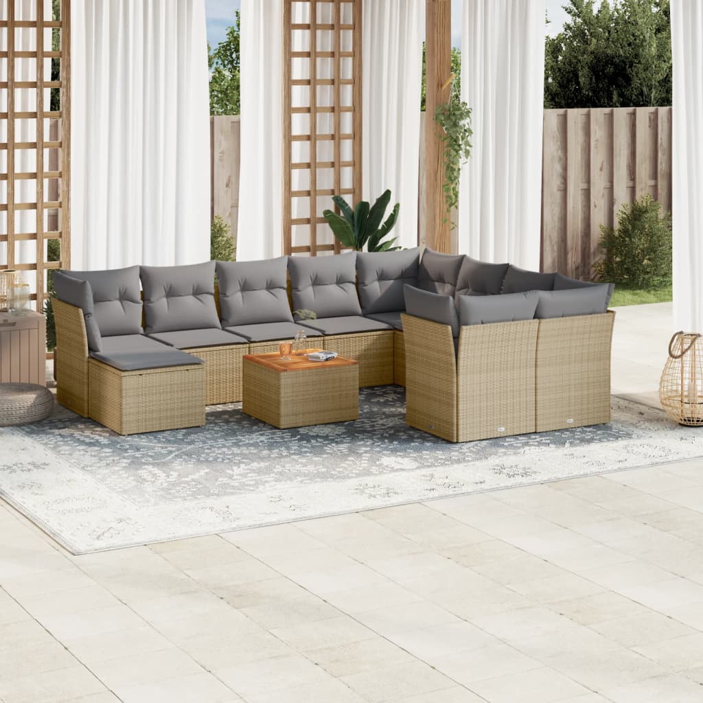 Vetonek Set de sofás de jardín 11pzas con cojines ratán sintético beige