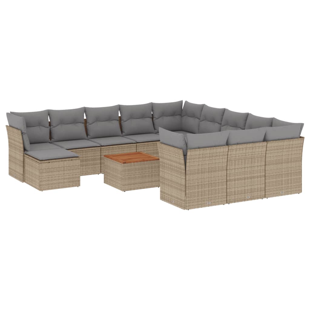 Set sofás de jardín con cojines 13 pzas ratán sintético beige