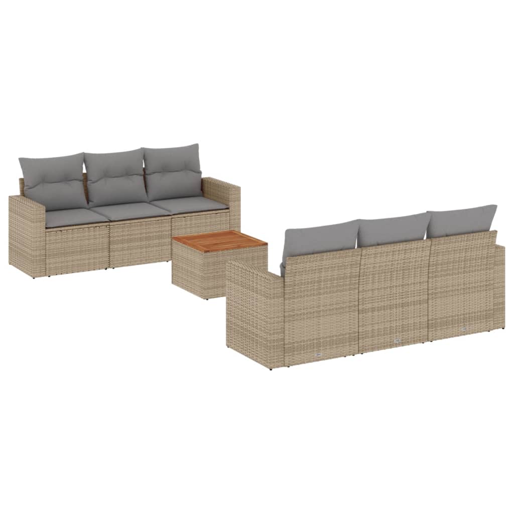 Set sofás de jardín 7 piezas y cojines ratán sintético beige