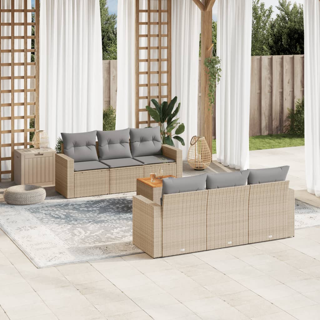 Vetonek Set sofás de jardín 7 piezas y cojines ratán sintético beige