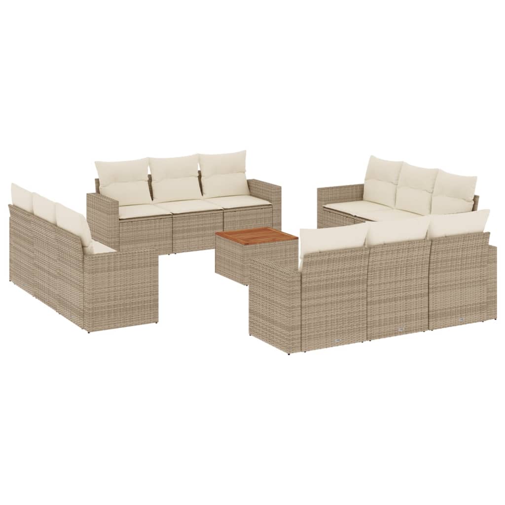 Set sofás de jardín con cojines 13 pzas ratán sintético beige