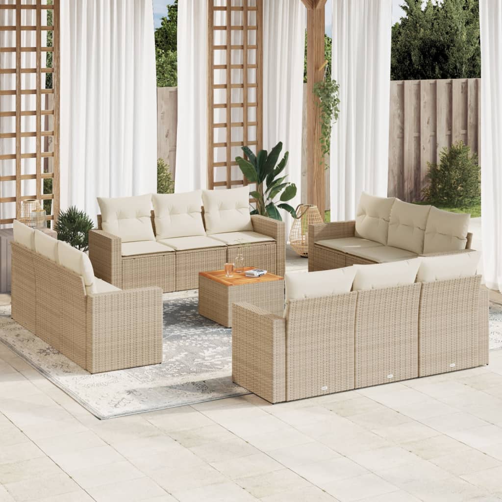 Set sofás de jardín con cojines 13 pzas ratán sintético beige