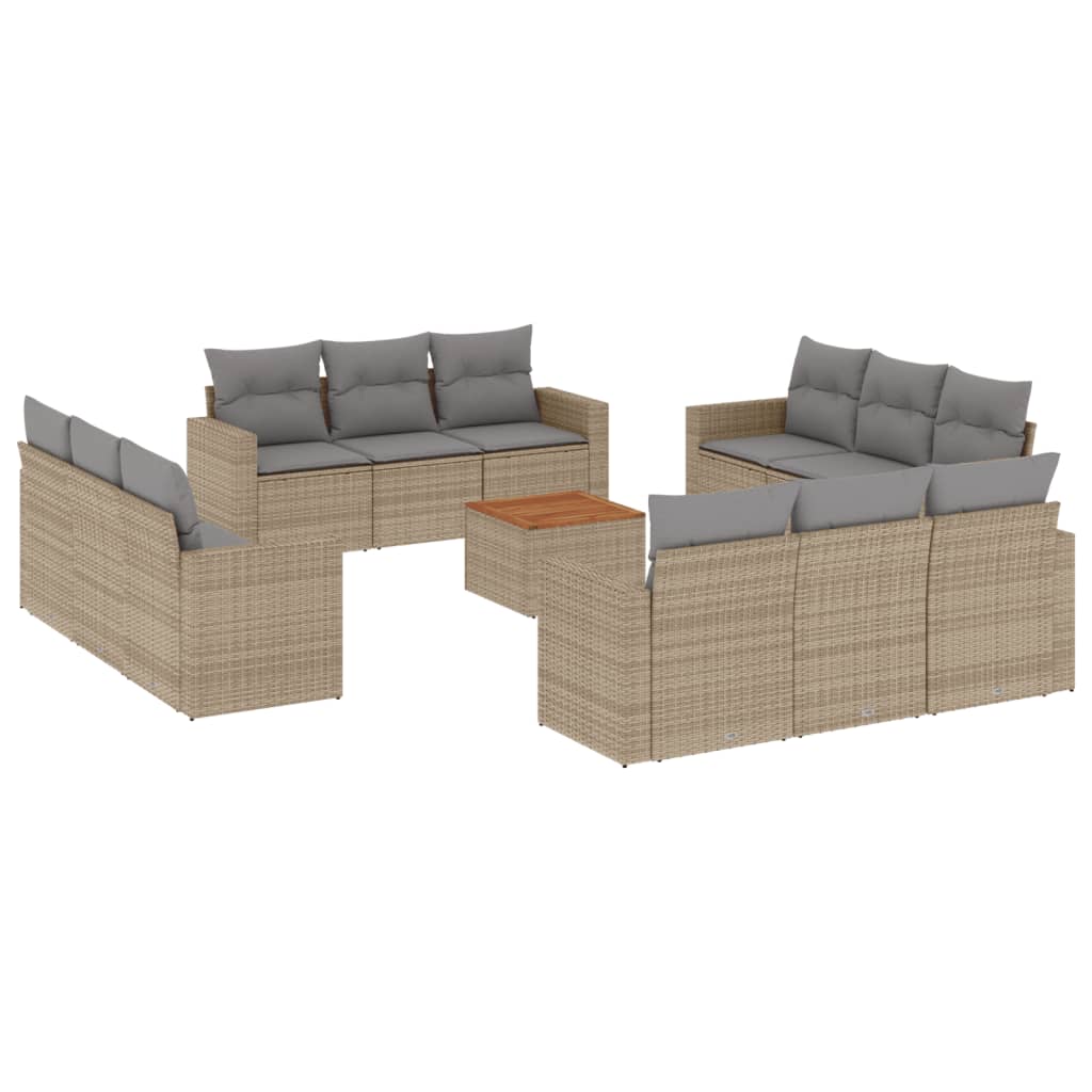 Set sofás de jardín con cojines 13 pzas ratán sintético beige