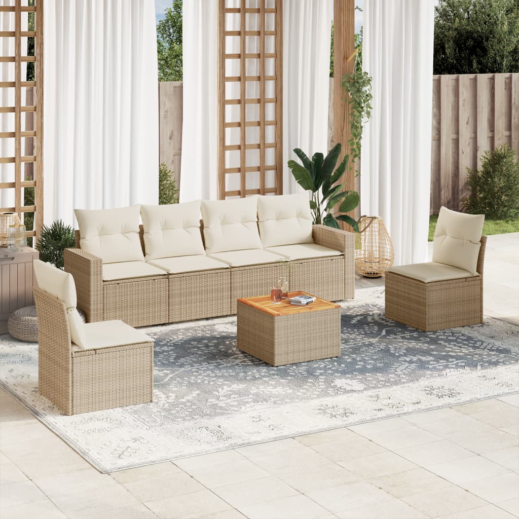 Vetonek Set sofás de jardín 7 piezas y cojines ratán sintético beige