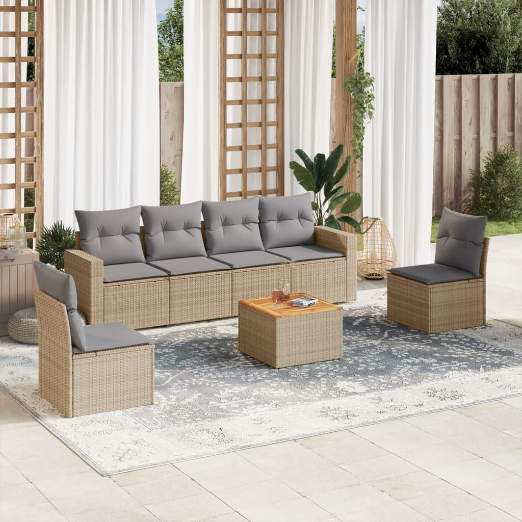 Vetonek Set sofás de jardín 7 piezas y cojines ratán sintético beige