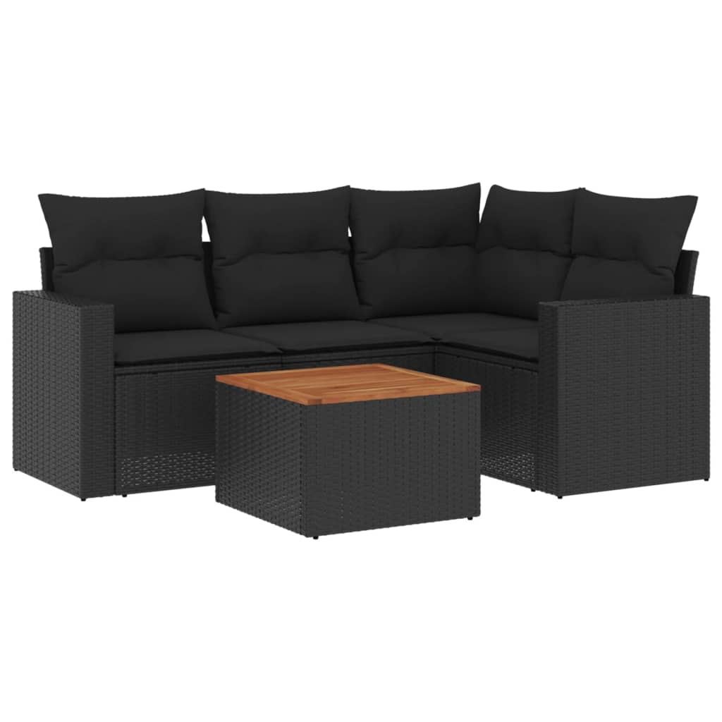 Set de muebles de jardín 5 pzas y cojines ratán sintético negro v9654 Vetonek