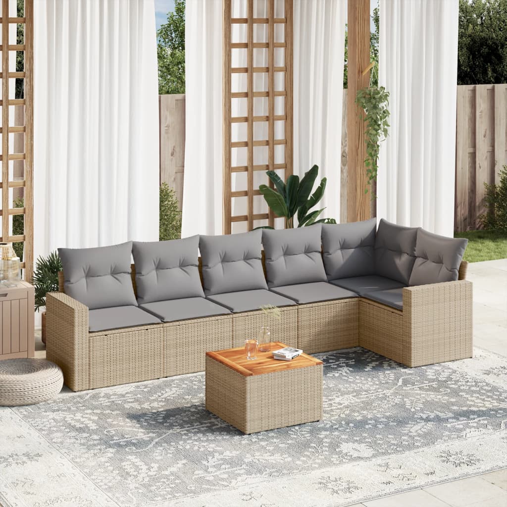 Ensemble canapé de jardin 7 pièces et coussins en rotin synthétique beige V9975 Vetonek
