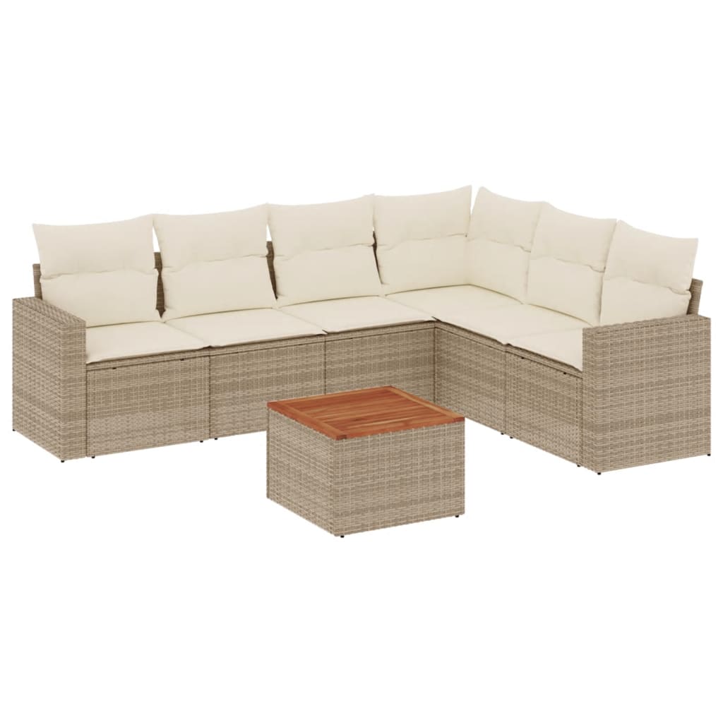 Set sofás de jardín 7 piezas y cojines ratán sintético beige - Vetonek