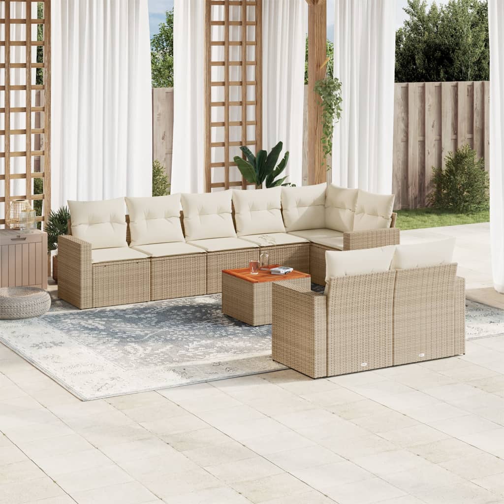 Vetonek Set de sofás de jardín 9 pzas con cojines ratán sintético beige