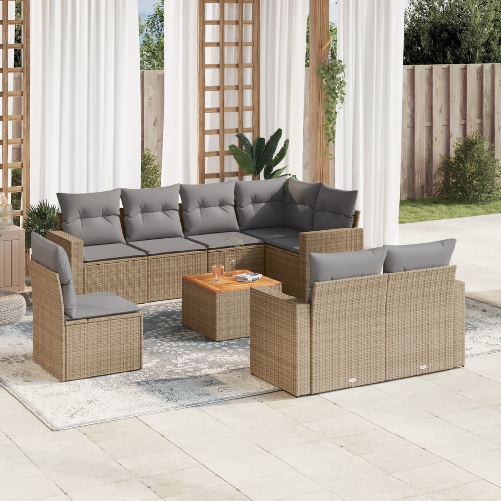 Ensemble canapé de jardin 9 pièces avec coussins en rotin synthétique beige V0810 Vetonek