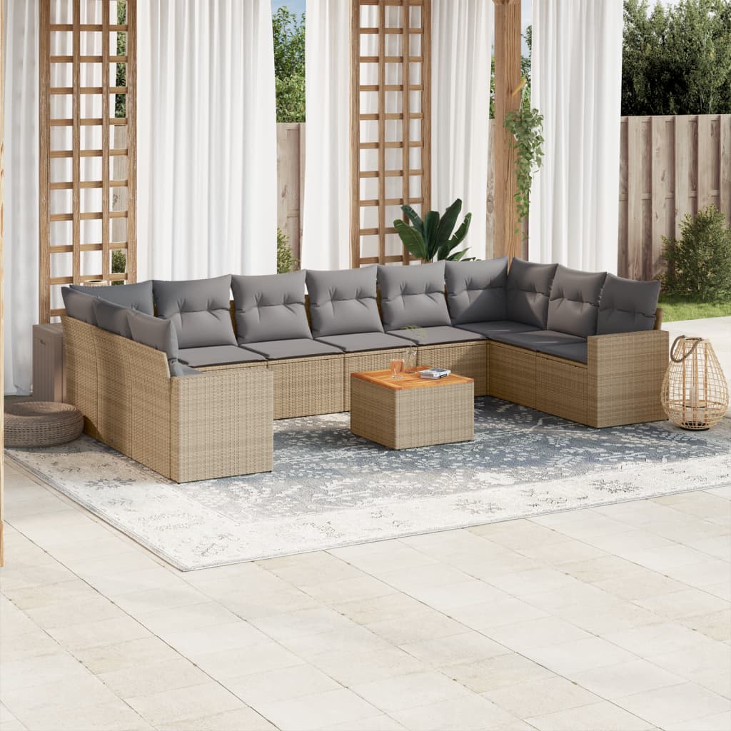 Vetonek Set de sofás de jardín 11pzas con cojines ratán sintético beige