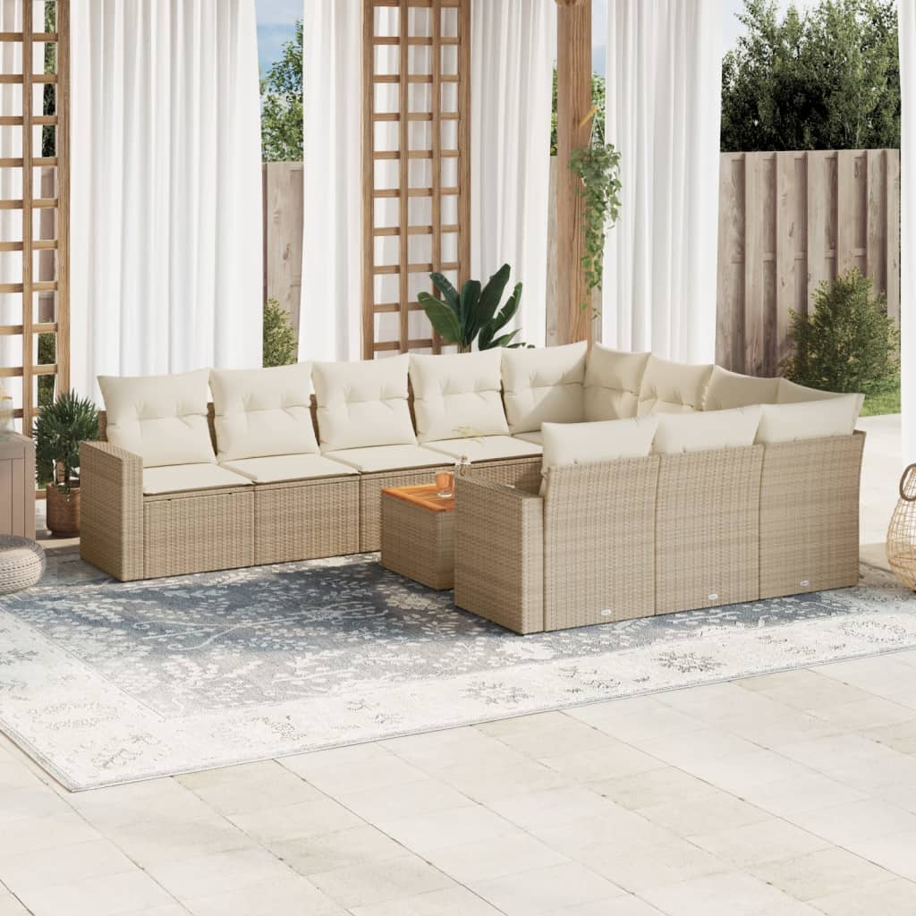 Vetonek Set de sofás de jardín 11pzas con cojines ratán sintético beige