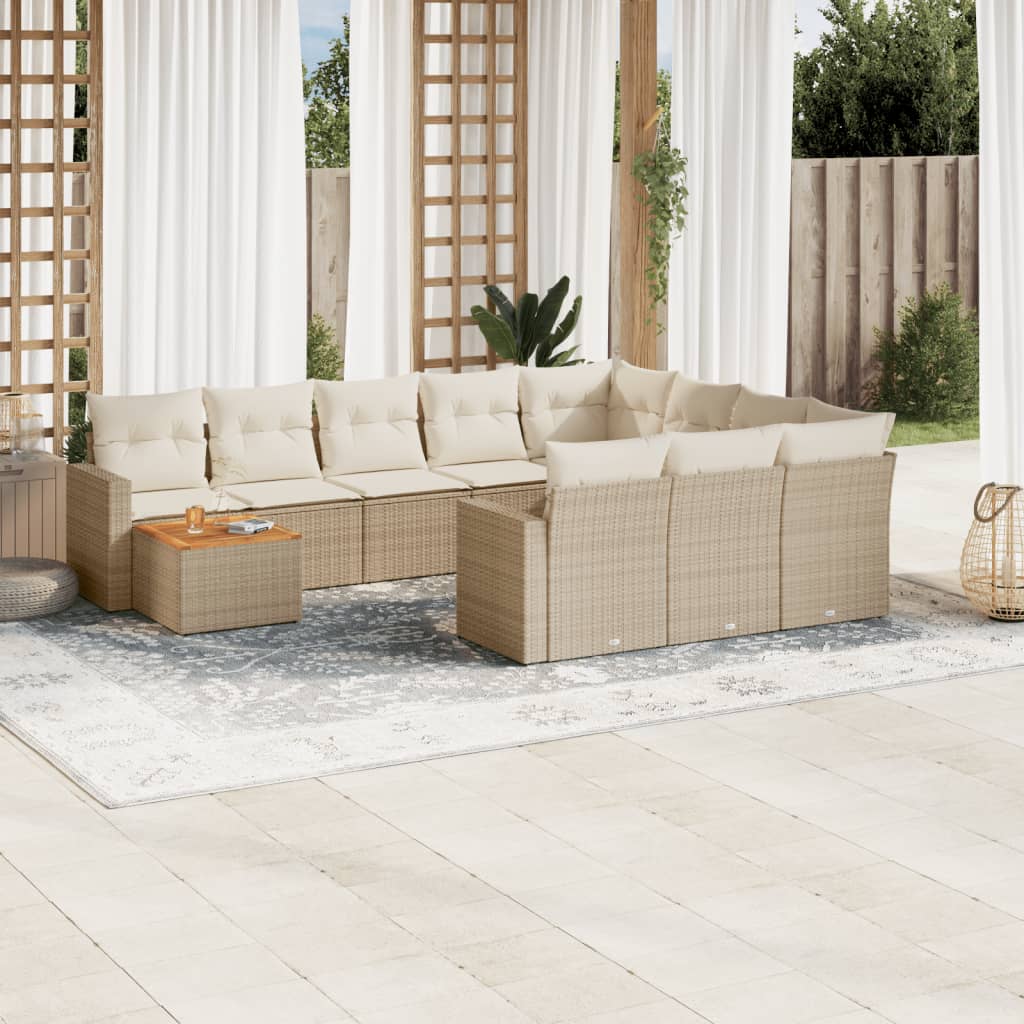 Vetonek Set de sofás de jardín 11pzas con cojines ratán sintético beige