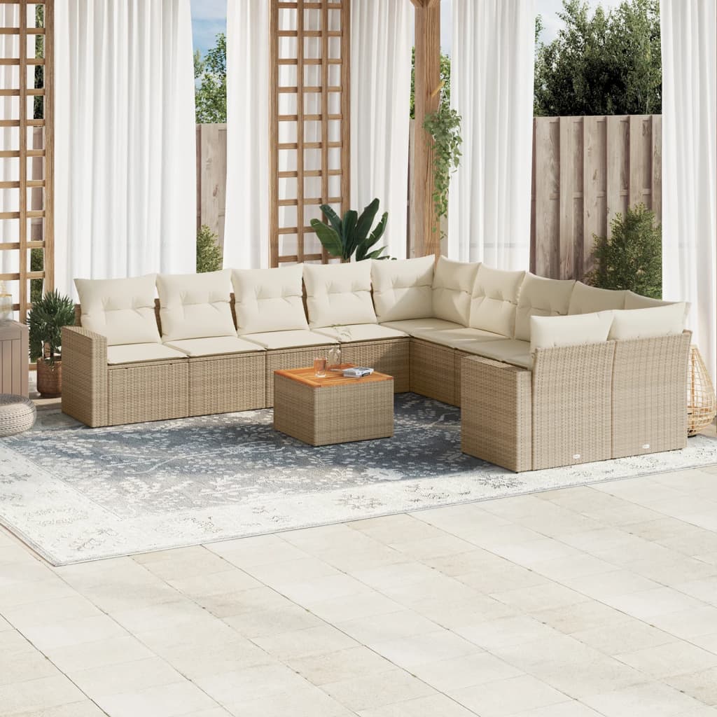 Vetonek Set de sofás de jardín 11pzas con cojines ratán sintético beige