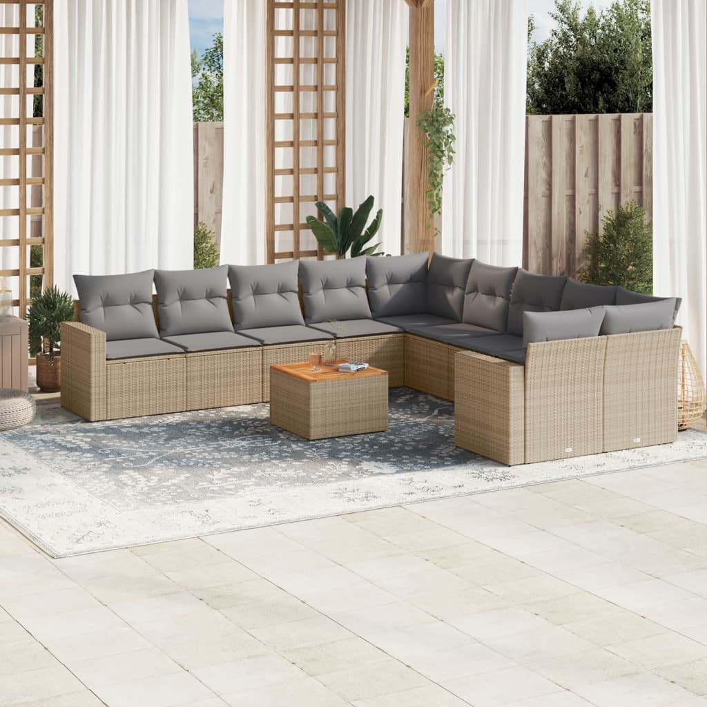 Vetonek Set de sofás de jardín 11pzas con cojines ratán sintético beige