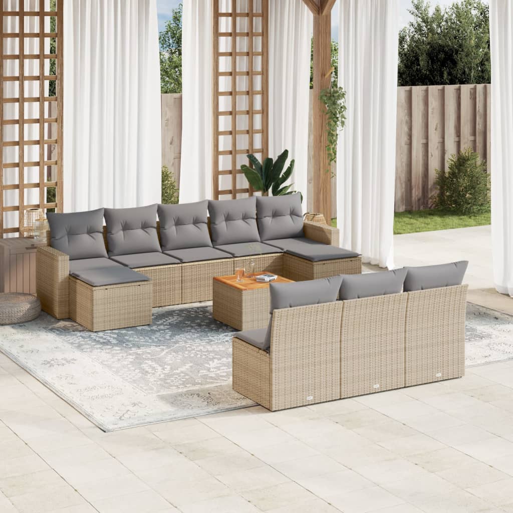 Vetonek Set de sofás de jardín 11pzas con cojines ratán sintético beige