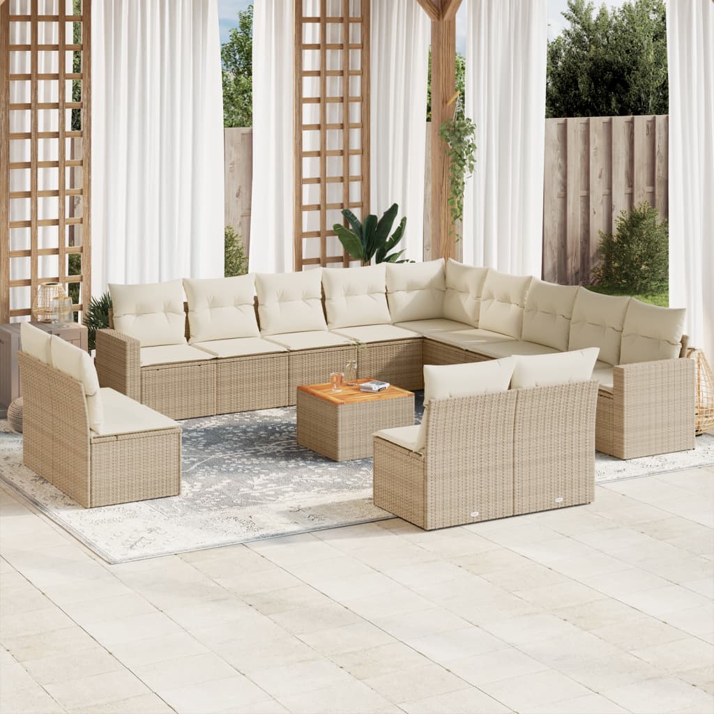 Vetonek Set sofás de jardín 14 pzas con cojines ratán sintético beige