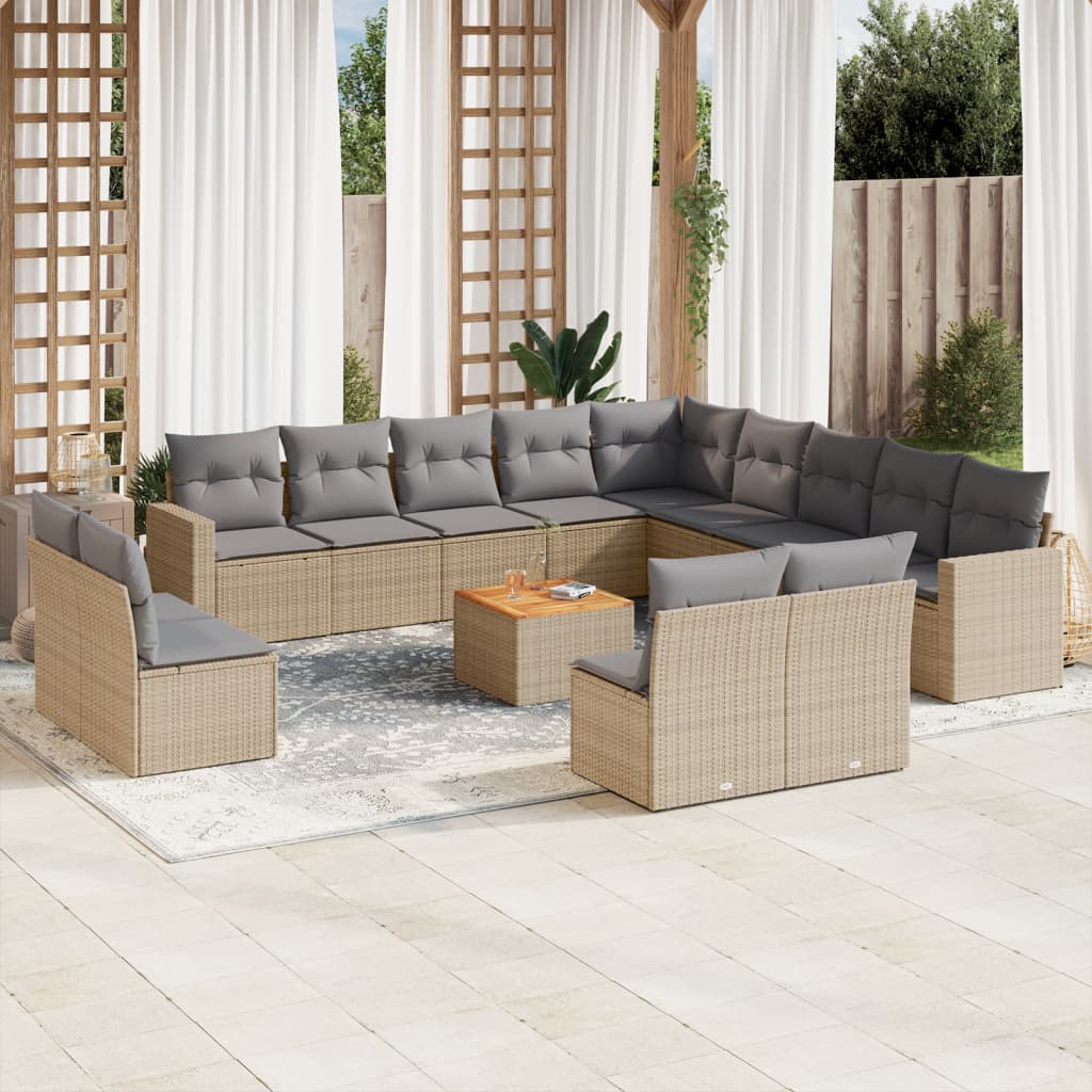 Vetonek Set sofás de jardín 14 pzas con cojines ratán sintético beige