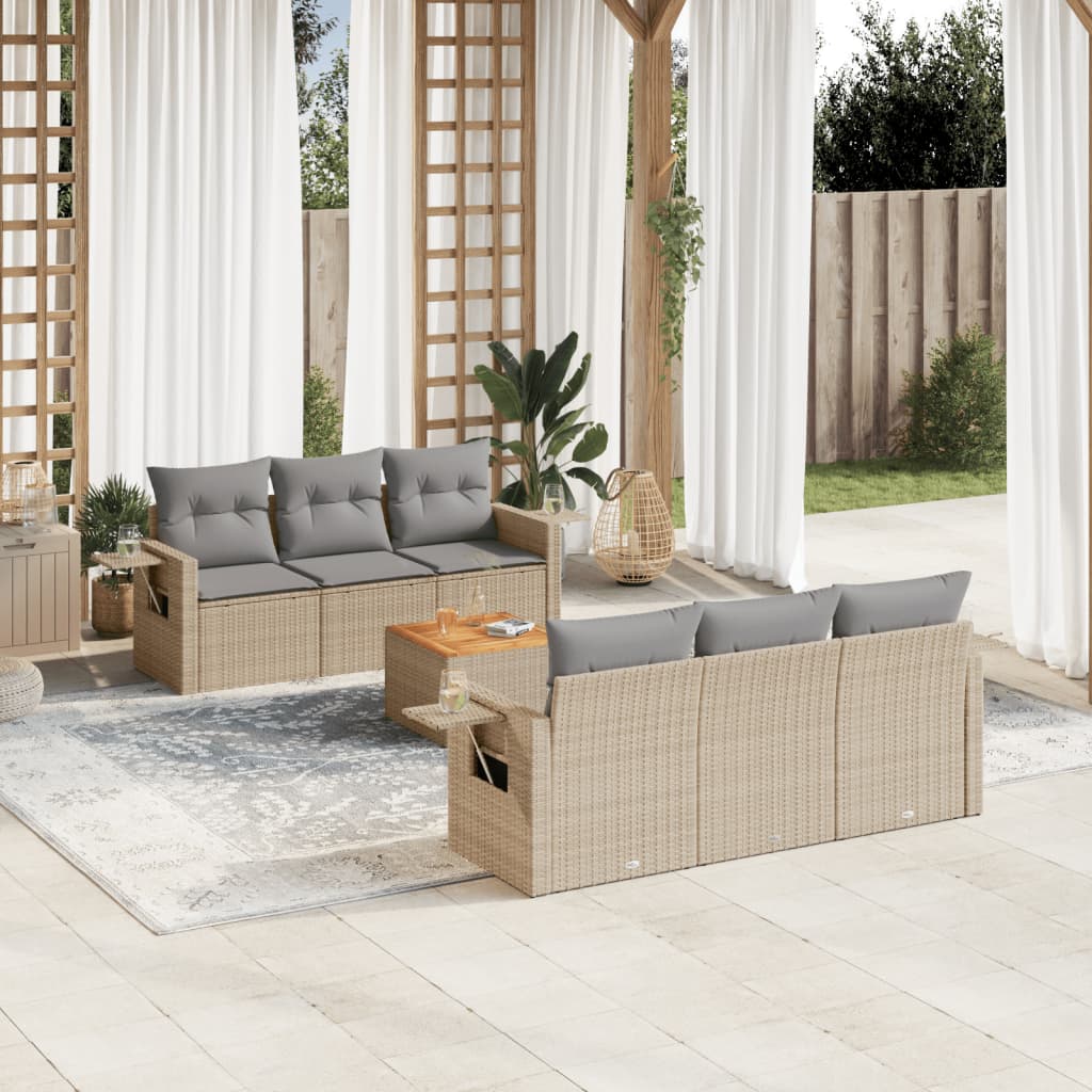 Set sofás de jardín 7 piezas y cojines ratán sintético beige v3194 Vetonek