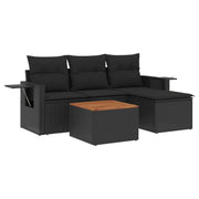 Vetonek Set de muebles de jardín 5 pzas y cojines ratán sintético negro