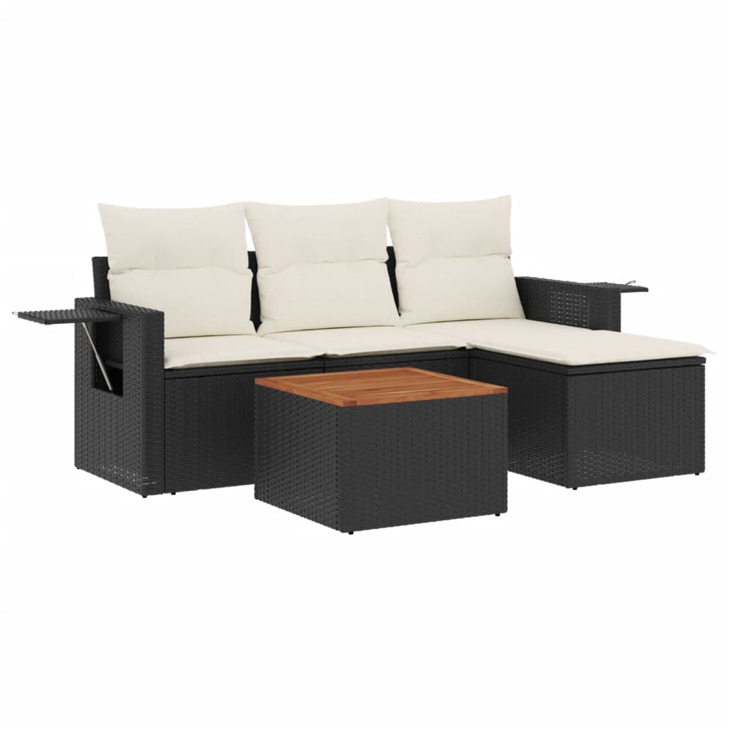 Vetonek Set de muebles de jardín 5 pzas y cojines ratán sintético negro