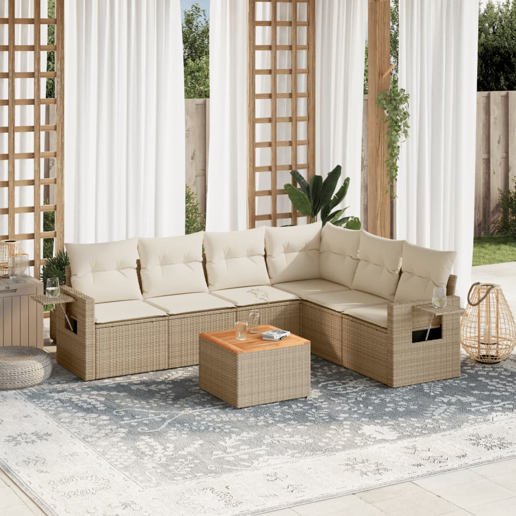 Vetonek Set sofás de jardín 7 piezas y cojines ratán sintético beige