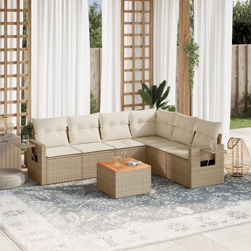 Set sofás de jardín 7 piezas y cojines ratán sintético beige v4443 Vetonek