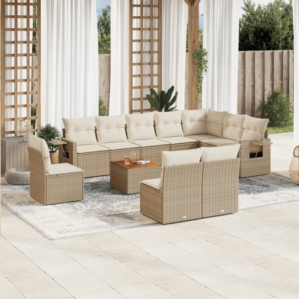 Vetonek Set de sofás de jardín 11pzas con cojines ratán sintético beige