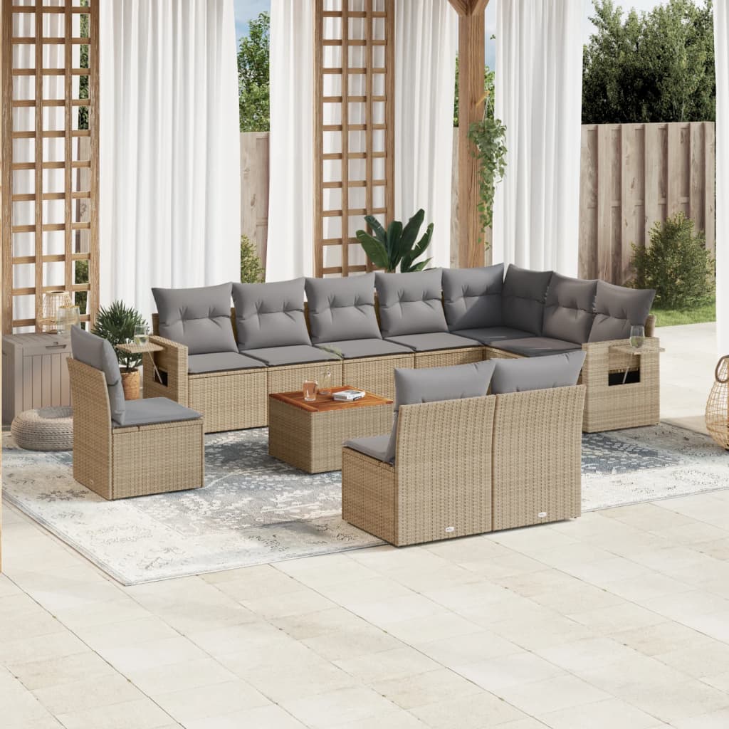 Vetonek Set de sofás de jardín 11pzas con cojines ratán sintético beige