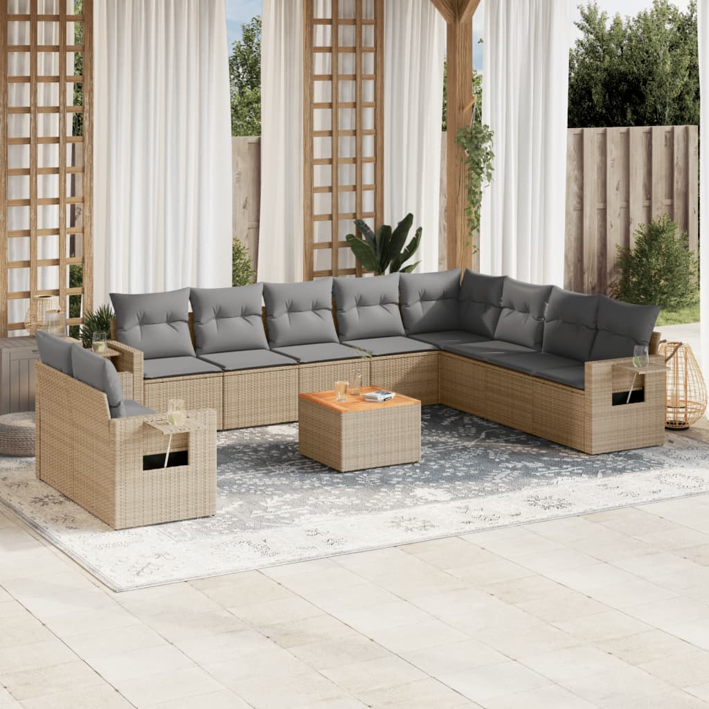 Vetonek Set de sofás de jardín 11pzas con cojines ratán sintético beige