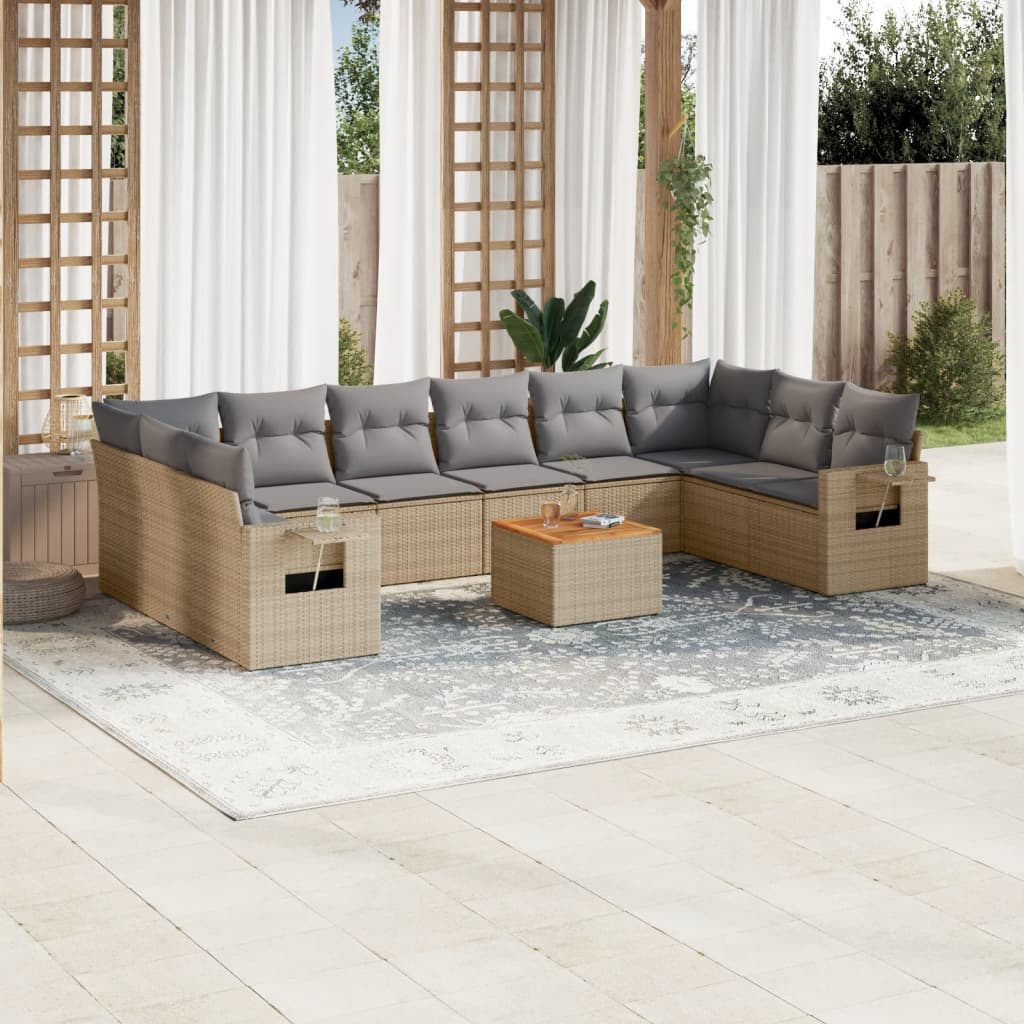 Vetonek Set de sofás de jardín 11pzas con cojines ratán sintético beige