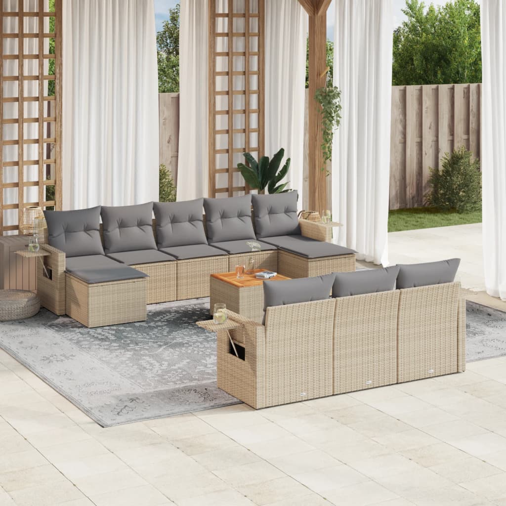 Vetonek Set de sofás de jardín 11pzas con cojines ratán sintético beige