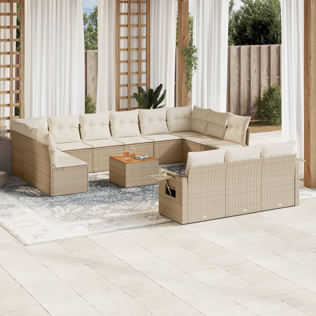 Vetonek Set sofás de jardín 14 pzas con cojines ratán sintético beige