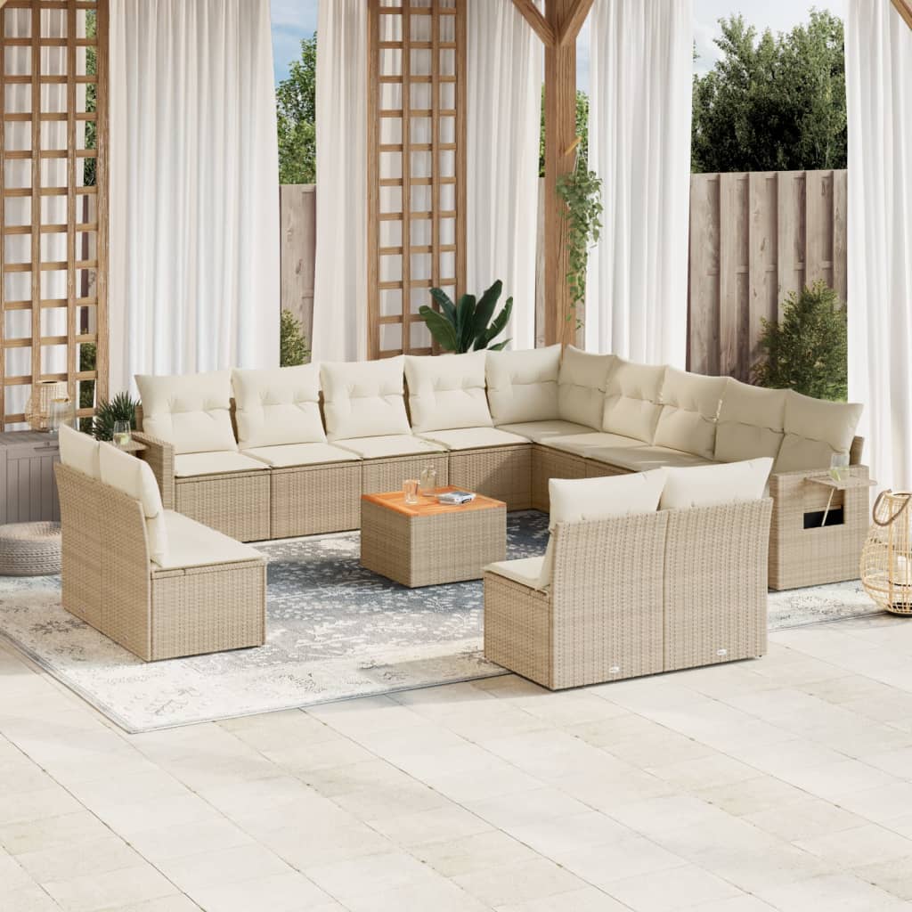 Vetonek Set sofás de jardín 14 pzas con cojines ratán sintético beige