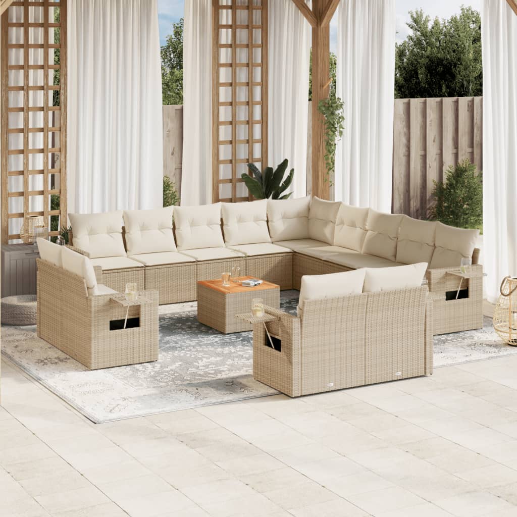 Vetonek Set sofás de jardín 14 pzas con cojines ratán sintético beige