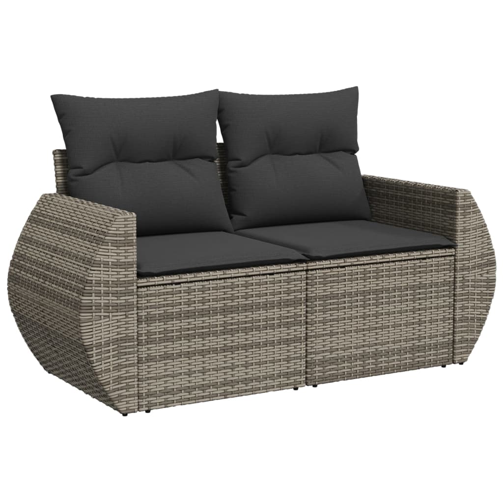 Garden Sofas Set 7 pieces with gray rattan cushions