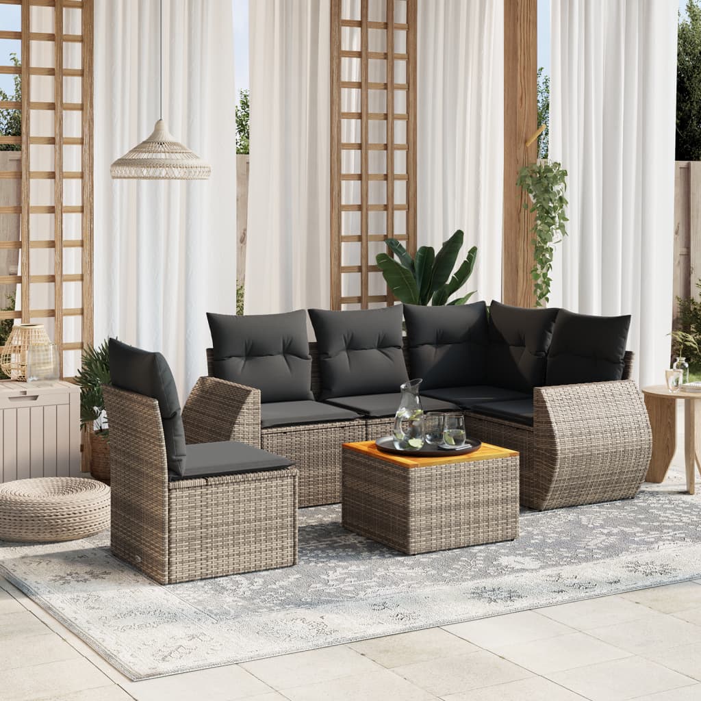 Vetonek Set de muebles de jardín 6 pzas y cojines ratán sintético gris