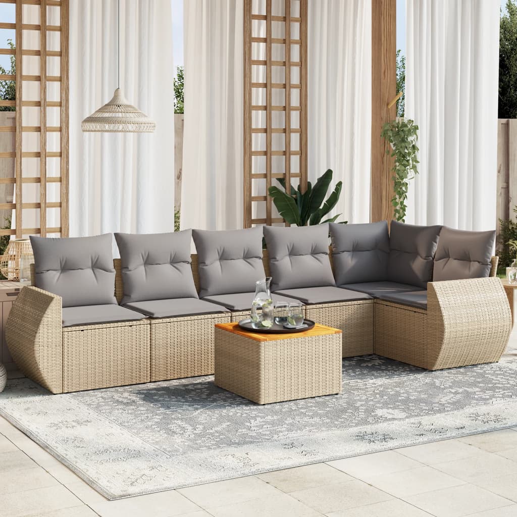 Ensemble canapé de jardin 7 pièces et coussins en rotin synthétique beige V8793 Vetonek